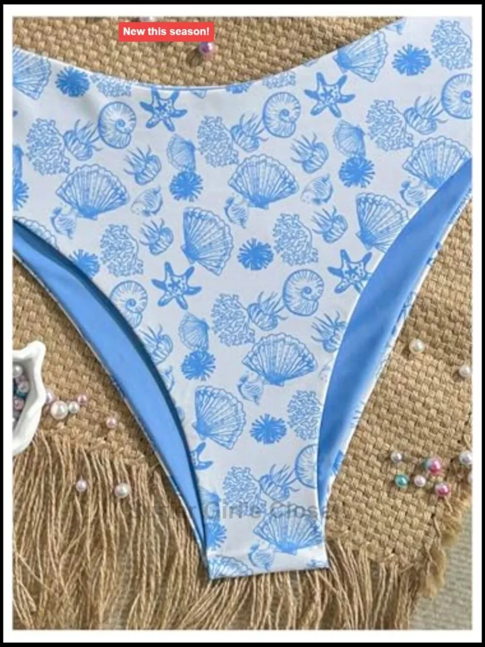 Plus Size 2 Piece Bikini Set Seashell Halter Triangle High Cut Swimsuit